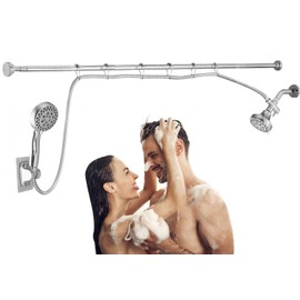 Double Shower Head for Couple, High Pressure Dual Showerhead, Adjustable Height Shower Rod, 5-Setting Handheld Shower Head, 5-Setting Handheld Shower Head, Chrome