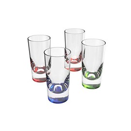 QG 12oz Clear Acrylic Plastic Teardrop Drinking Glass with Heavy Colored Base Tumbler Set of 4