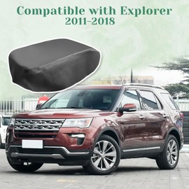 VKGUG Center Console Lid Armrest Cover Replacement Compatible with Ford Explore 2011-2019 Leather Car Arm Rest Skin Upholstery Black (Only Leather Part)