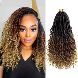 Goddess Box Braids Crochet Hair For Black Women, Bohemian Crochet Box Braids With Curly Ends, 14Inch Pre-Looped Crochet Boho Box Braids Crochet Hair(14 Inch (Pack of 8), 4-30-27)