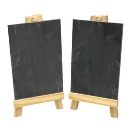 MIJOMA Set of 2 Slate Board with Stand - Stylish Wedding Decoration, Buffet Eyecatcher, Slate / Pine Wood, Versatile, Ideal for Shop Window Decoration and Events, 10 x 15 cm