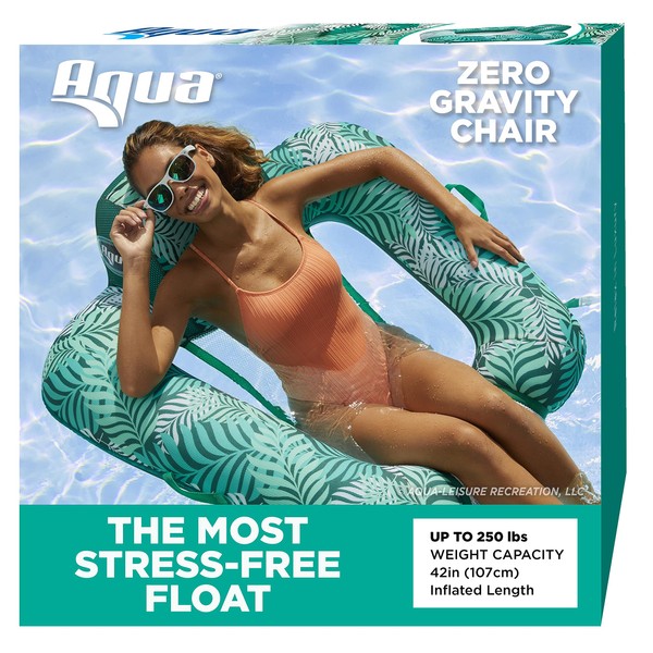 Aqua Zero Gravity Pool Chair Lounge, Inflatable Pool Chair, Adult Pool Float, Heavy Duty, Teal Fern, Blue Teal - Zero G Pool Chair (AZL17290TL)