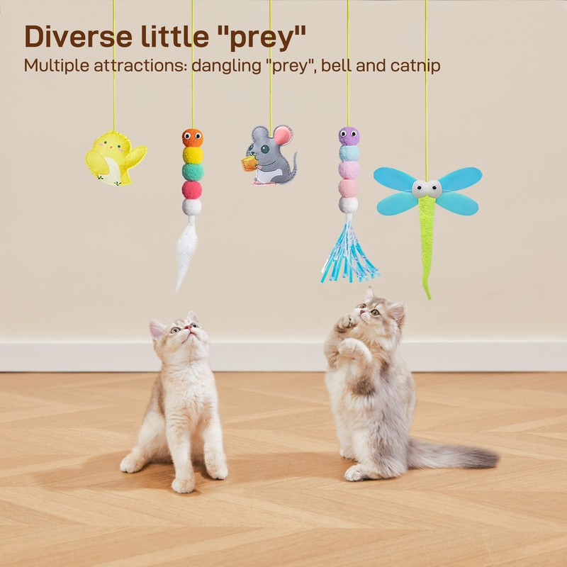 Potaroma Interactive Cat Feather Toys 5 Pcs, Cat Teaser Retractable
