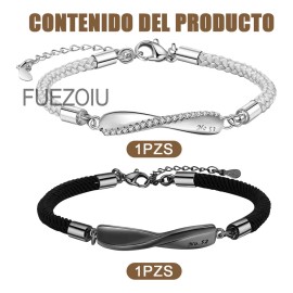 Fuezoiu 2pz Pulseras Anillo Möbius Parejas Acero Inoxidable Ajustable San Valentín Regalo Para Mujeres Hombres.regalo de aniversario para Parejas,Regalos para Hombre, Mujeres,Novio, Novia