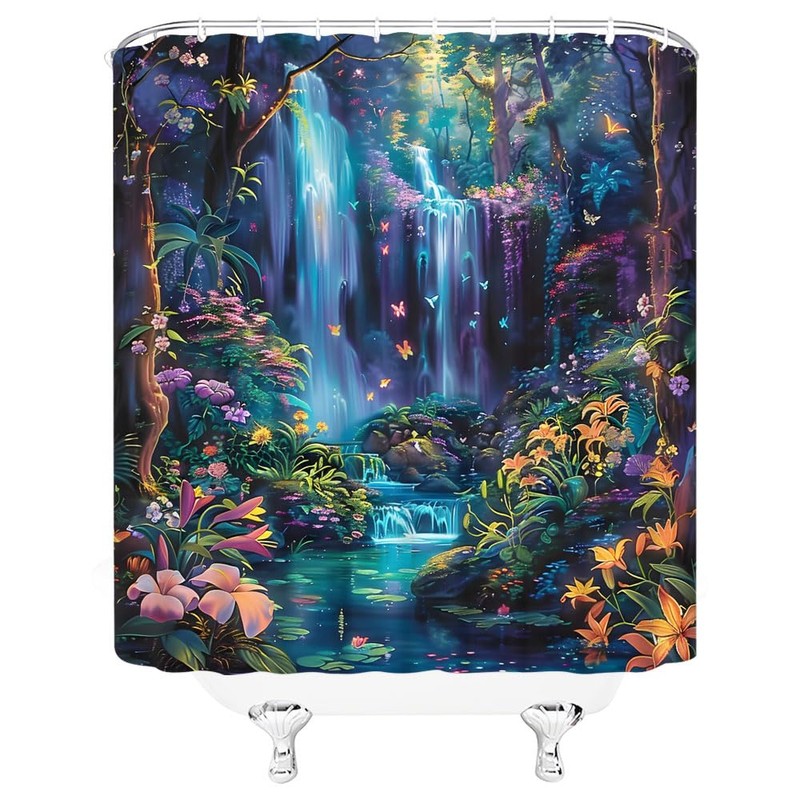 Forest Waterfall Shower Curtain Fantasy Jungle Fairy Tale World Rainforest