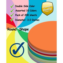 Ezyaid Construction Paper Circles with Assorted Colors 3 Inch, Colored Craft Paper 200 Sheets for Kids Arts and Crafts, School Crafting Supplies for Kids