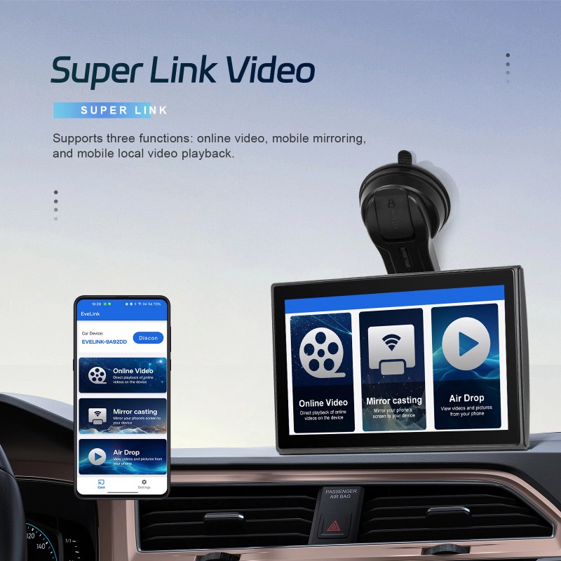 CFRIATO Wireless Apple Carplay Screen for Car Android Auto Portable