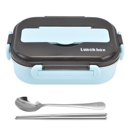 1L Bento Box 304 Stainless Steel Compartment Leak Proof Portable Thermal Lunch Box with Chopsticks Spoon for PicnicBlue