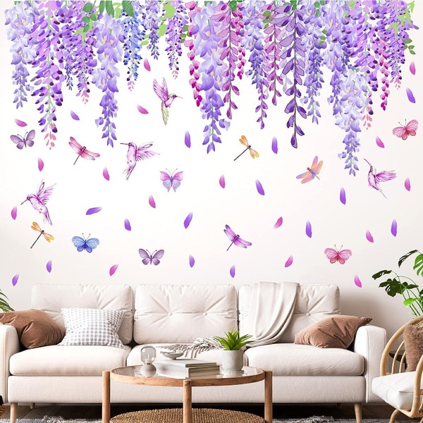 Flower Vines Window Stickers Purple Flower Wall Decals Hanging Flower