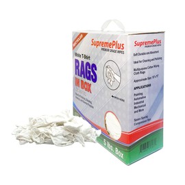SupremePlus Recycled White Knit Rags - Shop Bulk T-Shirt Cleaning Rag in (5 lbs. Compressed Box), Clean House, Stain, Grease, Paint & Auto, 100% Cotton Low Lint Polishing & Dusting Cloth