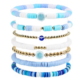 GIGB PBDK Preppy Heishi Bracelets Set Colorful Stretch Clay Pearl Stackable Beaded Bracelets Boho Y2K Beach Layering Bracelets Jewelry for Women