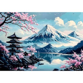 EOBROMD Mount Fuji Diamond Art, 5D Landscape Diamond Painting Kits for Adults, Full Round Drill Diamond Art Kits, Crystal Art Kits for Home Wall Decor 30x40 cm