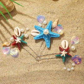 Evlry Bridal Wedding Hair Pins Hair Clips with Beach Shells, Starfish, Hair Accessories for Bride, Hairpiece for Sea Parties and Costumes for Women