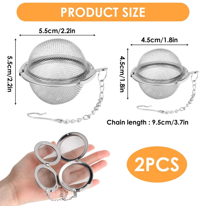 2 Pcs Stainless Steel Mesh Tea Balls, 4.5cm & 5.5cm