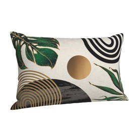 DAFENA Black Boho Pillow Covers 12x20 Inch 2 Pcs Green Gold Tropical Leaf Mid Century Summer Outdoor Decor Throw Pillows Modern Geometry Farmhouse Decoration Pillowcase Linen Cushion Cover for Couch