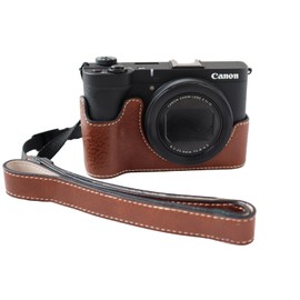 VOVMOEYA Camera Half Case for Canon PowerShot V1 PU Leather Camera Cage Kit with Camera Strap Coffee