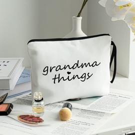 METALPHA Makeup Bag for Grandma Zipper Canvas Make Up Bag Grandma Gifts Large Pencil Pouch Bag with Wrist Strap, Grandmother Gift Cosmetic Bags Makeup Pouch