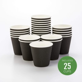 8 Ounce Paper Coffee Cups, 25 Ripple Disposable Paper Cups - Leakproof, Recyclable, Black Paper Hot Cups, Insulated, Matching Lids Sold Separately - Restaurantware