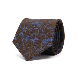 [COLORATA] Carolata 24 Types of Animal Patterns Necktie (100% Silk / Jacquard Woven), Animal Pattern, Animal Pattern, 57.1 x 3.3 inches (145 x 8.5 cm), Gift Present, brown/blue