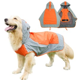 Waterproof Dog Raincoat, Adjustable Rain Jacket with Reflective Stripes and Hood, Dog Raincoat for Outdoor Hiking, Rain Cape Dogs for Small, Medium and Large Dogs (Orange, XXL)