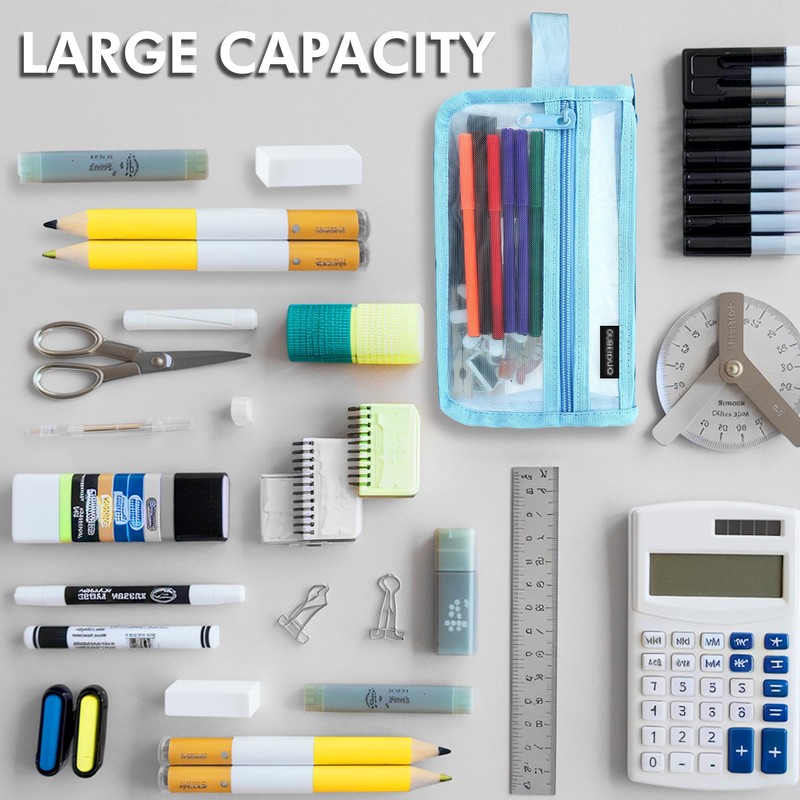 veyaltedl Mesh Transparent Pencil Case,Grid Mesh Pen Case with Zipper,1PCS