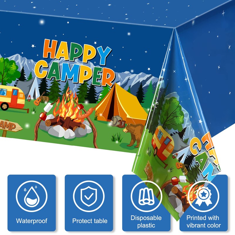 3 Pieces Camping Tablecloth Camping Party Table Cover Adventure Tablecloth
