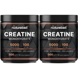 NatureBell 2 Pack Instant Creatine Monohydrate Powder 500g, 5,000mg Per Serving | Micronized, Pure, & Unflavored | Pre-Workout | Keto, Vegan, Filler-Free | 200 Servings (2.2 lb)