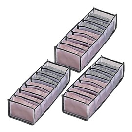 3 Pack 7 Grids Underpants Compartment Storage Box，Underpants Storage Box,Washable Wardrobe Underpants Organizer, Underpants Drawer Separation Box(Grey-3 PCs)