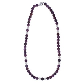 Women's 925 Silver Necklace with Lavender Agate and White Freshwater Pearls 50 cm Long with Magnetic Clasp, Sterling Silver, Agate