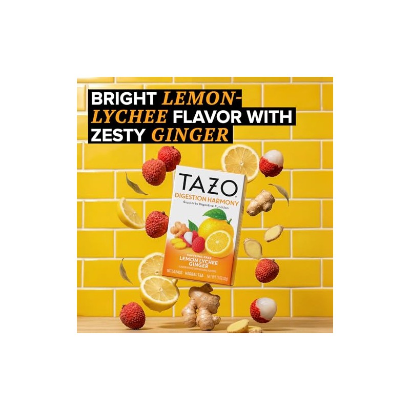 TAZO Herbal Tea Bags, Digestion Harmony Lemon Lychee Ginger, 16