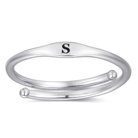 AVECON Adjustable Stacking Initial Ring for Women Thin Plain Initial Letter Ring Women Statement Ring Initial Ring Letter S