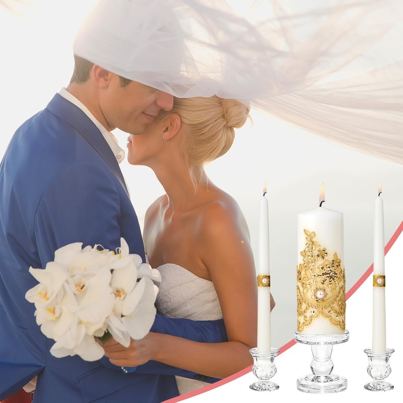 Unity Candles with Glass Candle Holder for Wedding Ceremony -