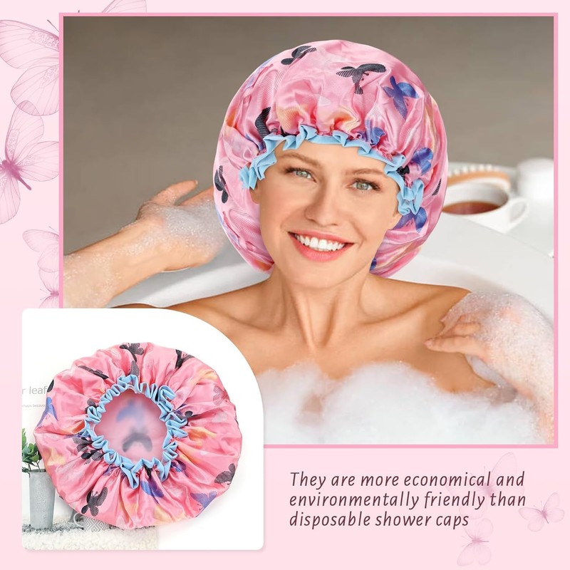 Premium Double Layer Waterproof Shower Cap Set (Pack of 4)