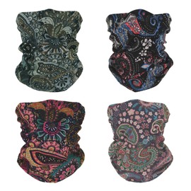 SMEHCF 4 Multipurpose Bandanas for Women Men Headband Balaclava Hair Head Scarf Face Half Airsoft Paintball Mask Neck Gaiters Breathable Washable Colorful Cashew Flower Cool Colors