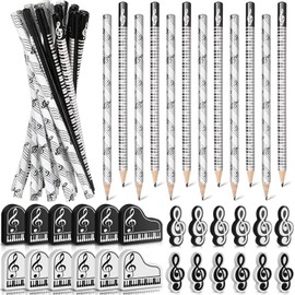 Chivertion 48 Pcs Music Pencils Music Note Pencil with Music Themed Erasers Wood Pencils Bulk Keyboard Fun Pencils Erasers Gifts for Piano Students Teachers Party Favors Classroom Supplies