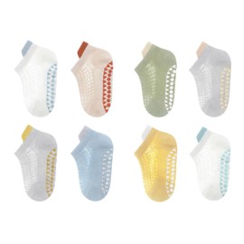 YANWANG 8 Pairs Baby Non-Slip Ankle Socks Cute Grips Mesh Socks for Toddlers Boys Girls, blue