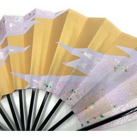 Asakusa Kimonoichi Mai Fan, Mai Fan, Wisteria Color, Geometrical Pattern and Pebbles, Black Lacquer, 9.2 inches (9 to 5 minutes), Made in Japan, Kyoto Fan, Practice and Stage