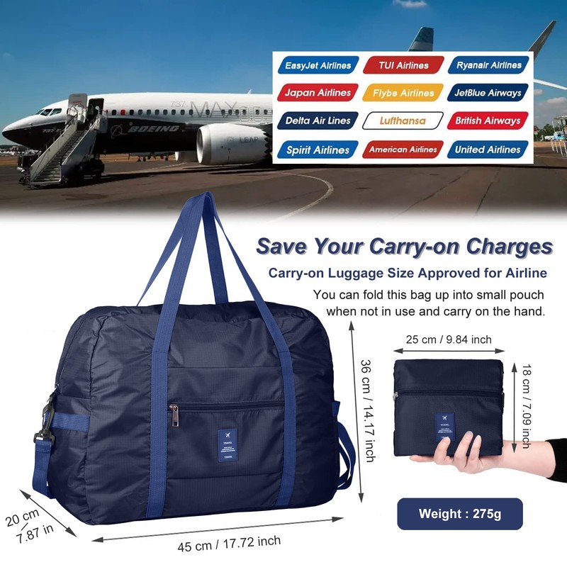 FITDON Lightweight Foldable Travel Bag, blue, Lightweight, foldable