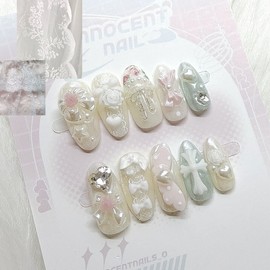 Vintage Point Mint ꕤ⸜ Handmade Nail Tips - Almond / 빈티지 포인트 민트 ꕤ⸜ 수제네일팁 - 아몬드