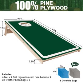 Cornhole Board Set - No Bounce, Regulation Size 4x2 ft, Made of 1/2" Pine Plywood,UV Printing Includes 8 Bean Bags and 2 Cornhole Boards,Perfect for Outdoor Games and Gatherings