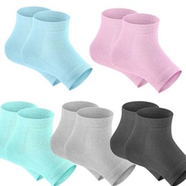 Selizo 5 pares de calcetines hidratantes para el talón de gel, calcetines de punta abierta para tacones secos y agrietados, 5 colores