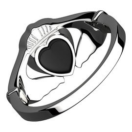 GWG Jewellery 925 Sterling Silver Claddagh Ring Unusual Black Enamel Heart – 6 in Gift Box for Women