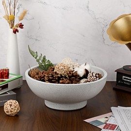 GUSHBIN Concrete Decorative Bowls 10.6" Large Fruit Bowl Modern Key Bowl for Entryway Table Stylish Pedestal Bowls for Kitchen Counter Home Decor, Grey