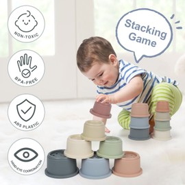 Stacking Cups Baby Bath Toy, Toddler Nest Cup Set Toy for Boys and Girls 6-12 Months, 8PCS Learning Educational Gift Montessori Toy for 1 2 Years Old Kids