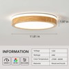 Pevfah Modern Dimmable Wood Flush Mount Ceiling Light, 2700K-6000K 5CCT