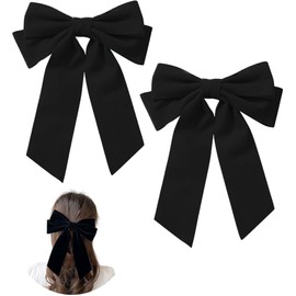ZEVONDA Pack of 2 Big Bow Hair Clips - Solid Color Velvet Large Bowknot Hairpin Hair Clip with Long Tail Hair Barrettes Accessories for Girls Women, Black * 2