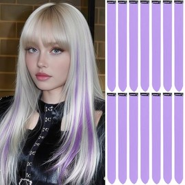 Extensiones De Cabello De Colores, 14 Unidades, 22", Arcoíris De Ensueño, Con Clip, Con Reflejos Para Fiestas, Postizos Sintéticos Largos Y Lisos De Colores Para Niñas, Mujeres Y Niños (Morado