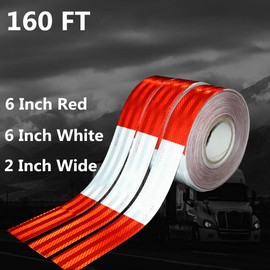 WAENLIR 2 inch x 160Feet Reflective Safety Tape DOT-C2 Waterproof Red and White Adhesive Conspicuity Tape for Trailer, Outdoor, Cars, Trucks