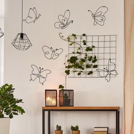 Hotop 6 Pieces Metal Butterfly Wall Decor 8 Inch Black Butterfly Wall Art Different Shapes Butterfly Hanging Decor Minimalist Wire Art for Kitchen, Bedroom, Outdoor