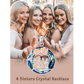 OCJ Sister Gifts from Sister Sterling Silver 4 Sisters Necklace for Women Rose Flower Crystal Female Friendship Jewelry Christmas Birthday Gifts for Her